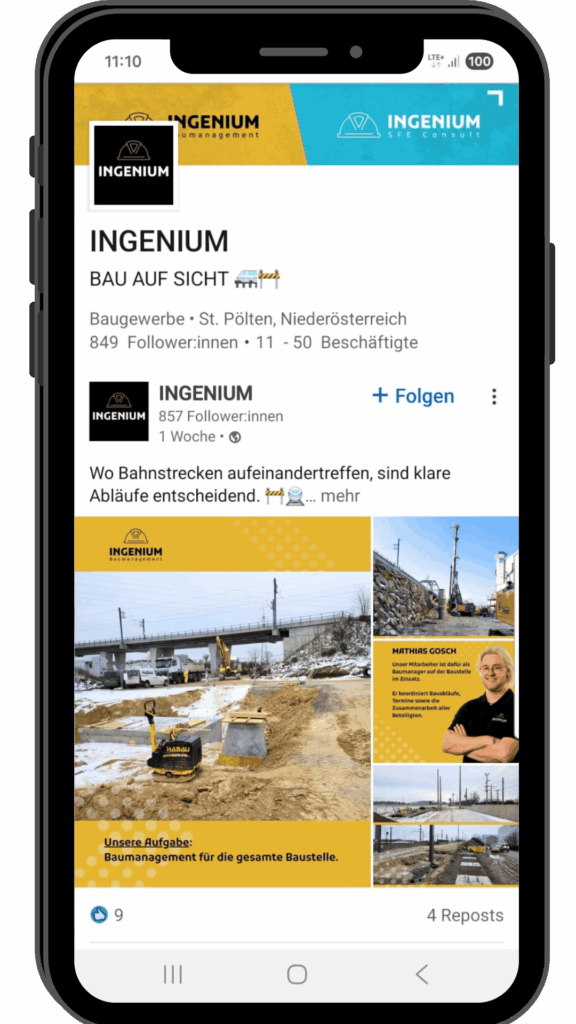 Linkedin Feed von Ingenium Baumenagement als Beispiel für die Social Media Betreuung durch KOMMUNIKanna