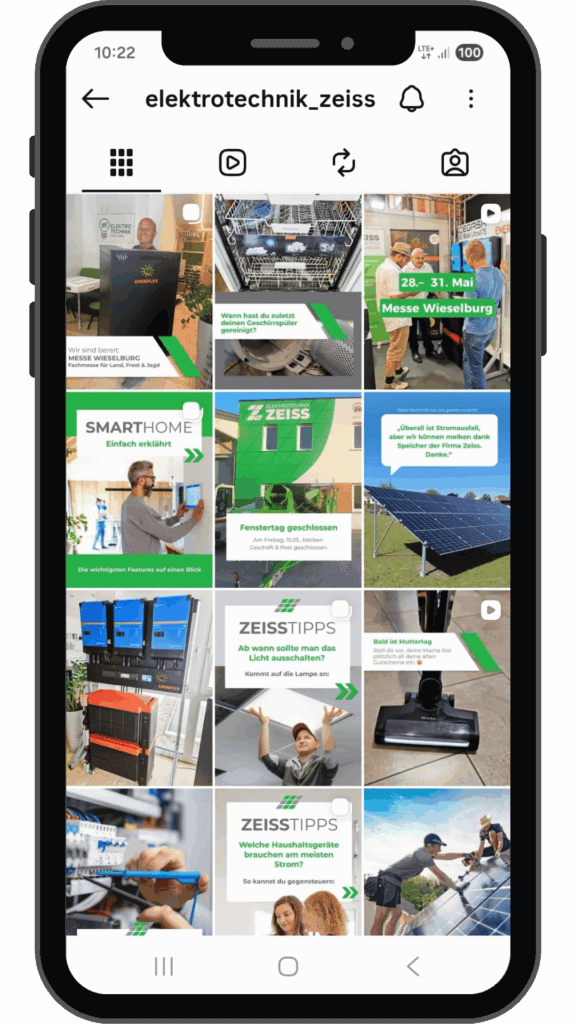 Instagram Feed von P&F Elektrotechnik Zeiss als Beispiel für die Social Media Betreuung durch KOMMUNIKanna
